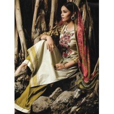 Salwar Suit- Pure Cotton with Embroidery - Beige and Pink  (Un Stitched)